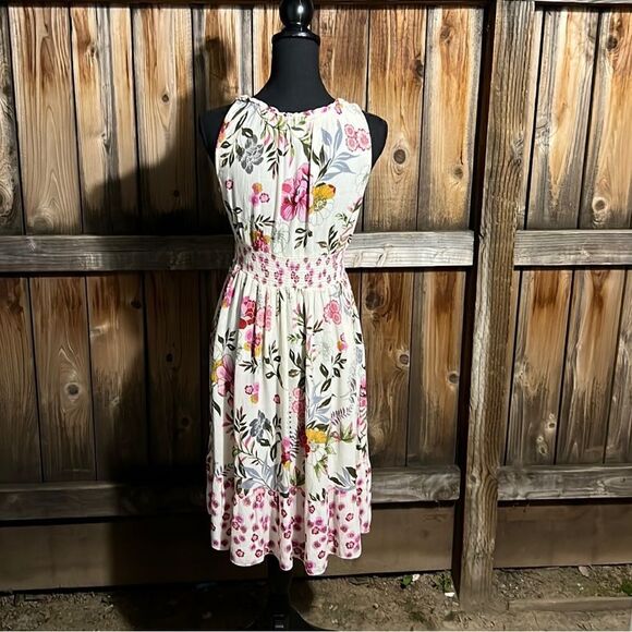 Bila dress tank floral tassel ties cream pink green Small FIRM on PRICE - Picture 5 of 7